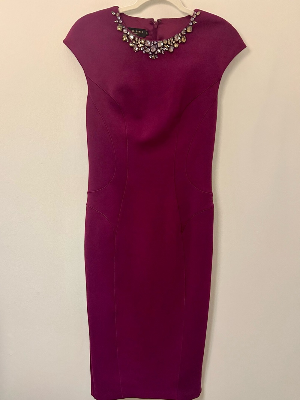 Ted Baker Plum Midi Dress with Jewel Embellished Neck